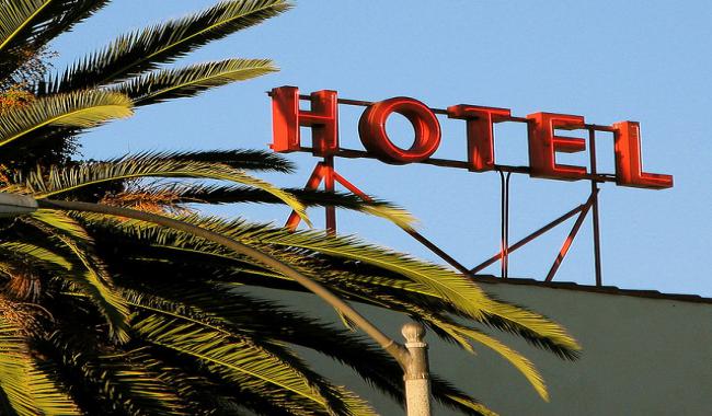 A red sign saying Hotel