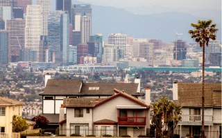 view of downtown Los Angeles and nearby homes